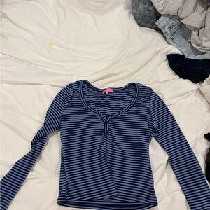 Edikted Blue and Black Striped Long Sleeve Top